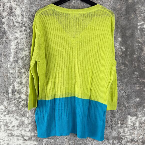 JC Penny Size XL Linen Blend Ribbed Colorblock 2 Tone Sweater Yellow Blue - Picture 3 of 8